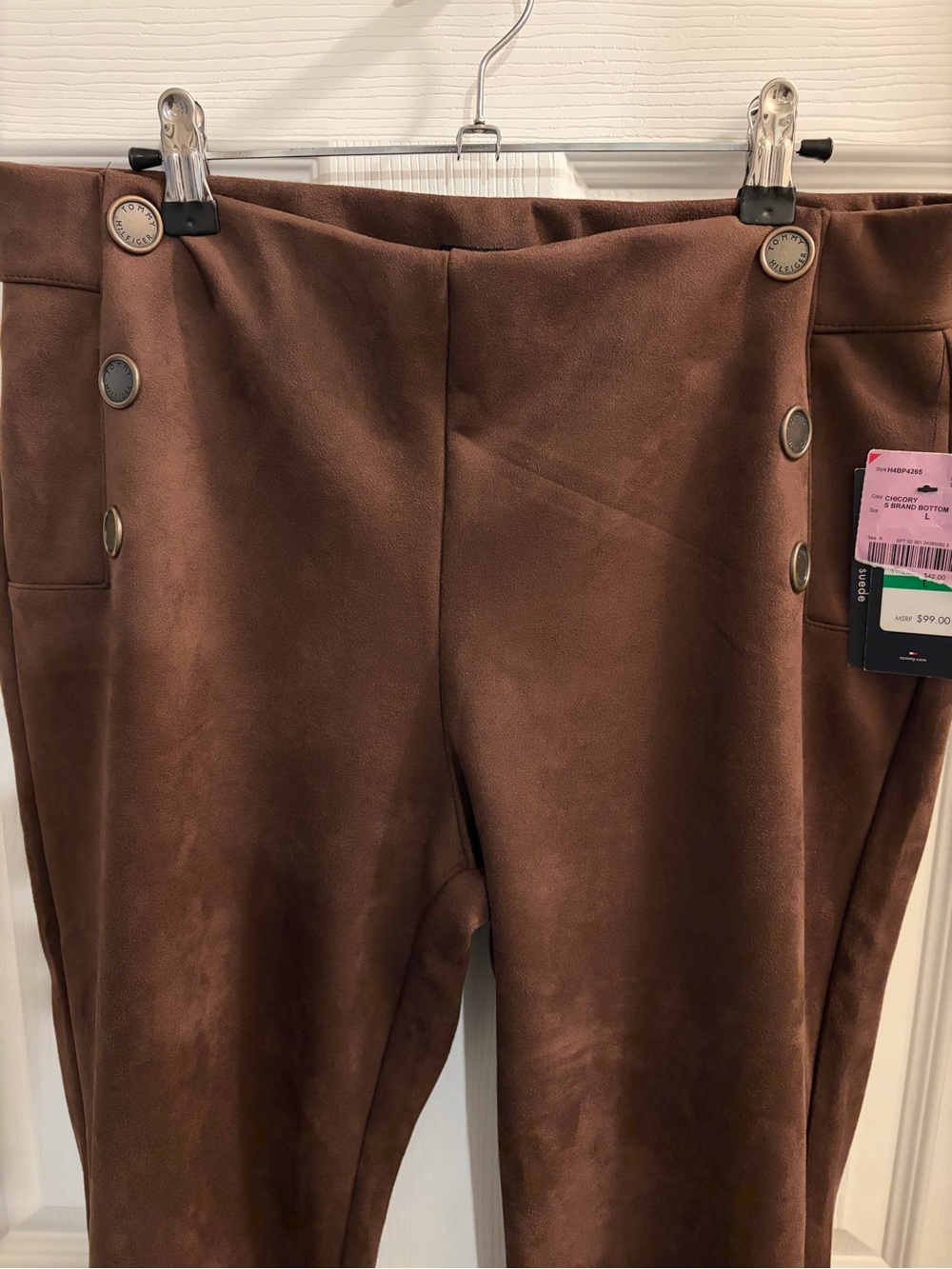 Tommy Hilfiger Brown Faux Suede Pants with Branded Waistband